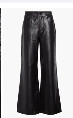 Veronica Beard Kasey Wide Leg Pant Black Vegan Leather Mid Rise Pant | Size 32